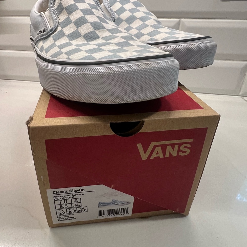Vans Slip-On Checkered Blue and White Shoes
